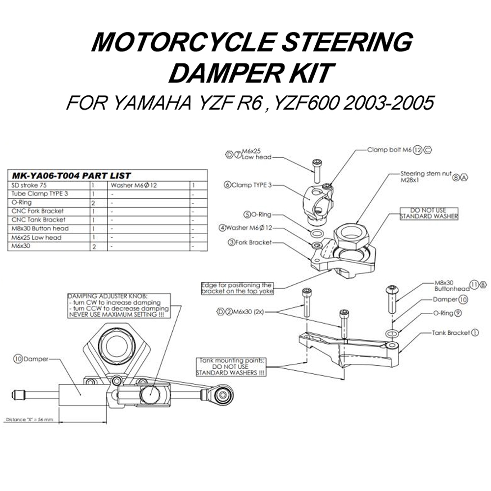 For YAMAHA YZF600 R6 2003-2005 - Steering Damper Stabilizer Kit Cnc recension och pris